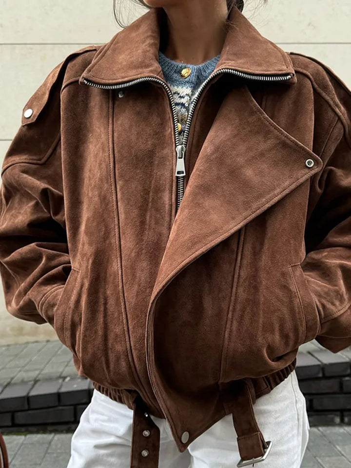 Anast Suede Belted Biker Jacket