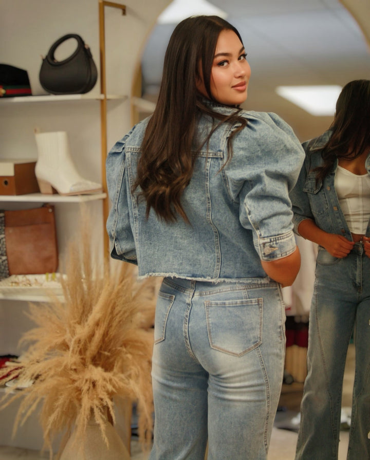 Sydney Puff Sleeve Cropped Denim Jacket