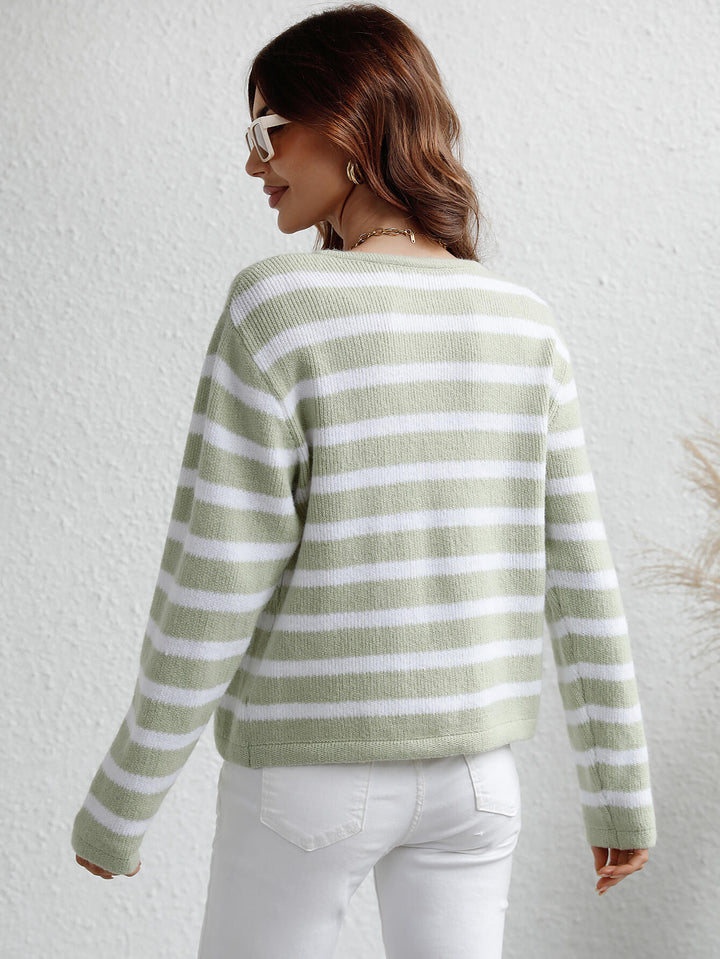 Olive Coast Striped Cardigan