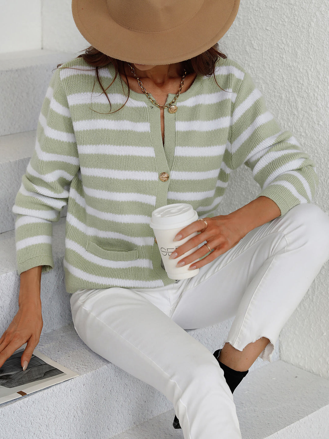 Olive Coast Striped Cardigan