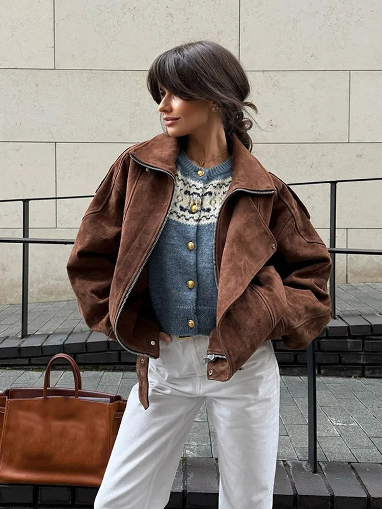 Anast Suede Belted Biker Jacket