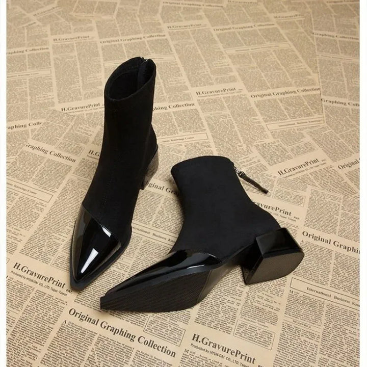 Noir Patent Trim Ankle Boots