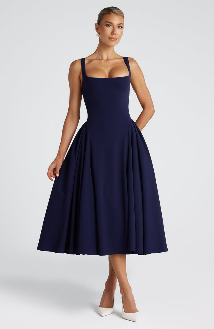 Alessia - Crepe Godet Midi Dress