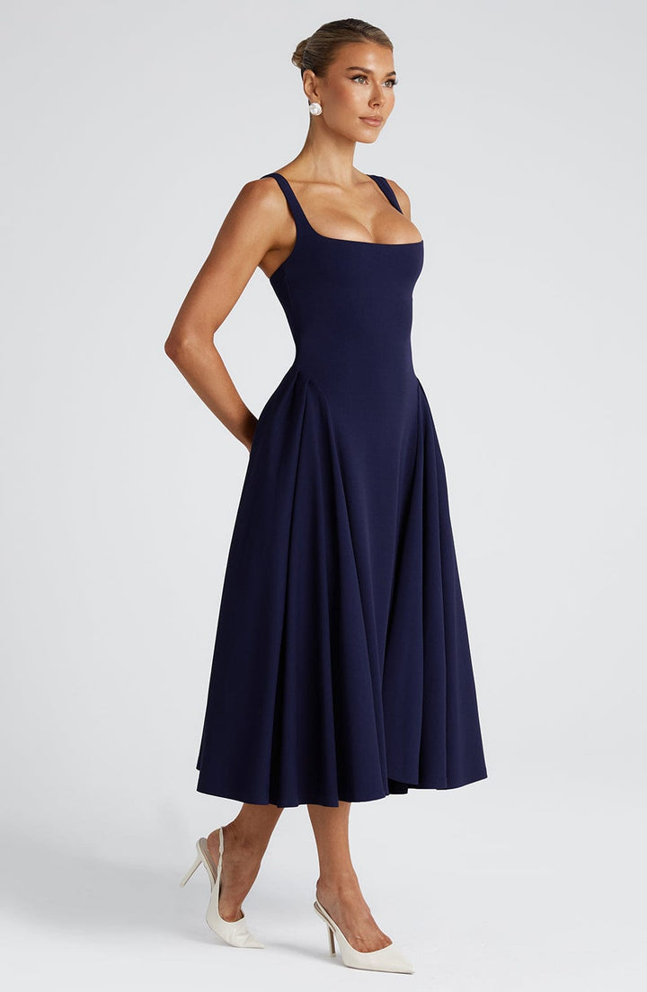 Alessia - Crepe Godet Midi Dress