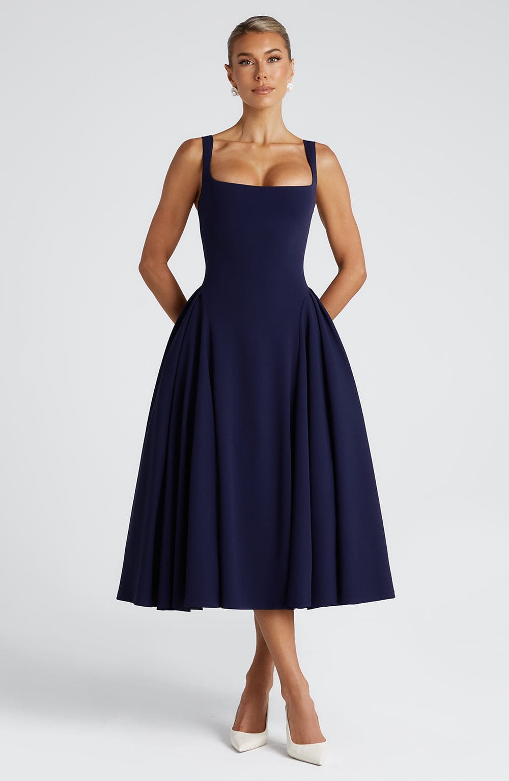 Alessia - Crepe Godet Midi Dress