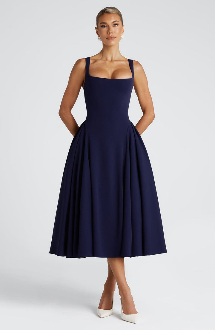 Alessia - Crepe Godet Midi Dress