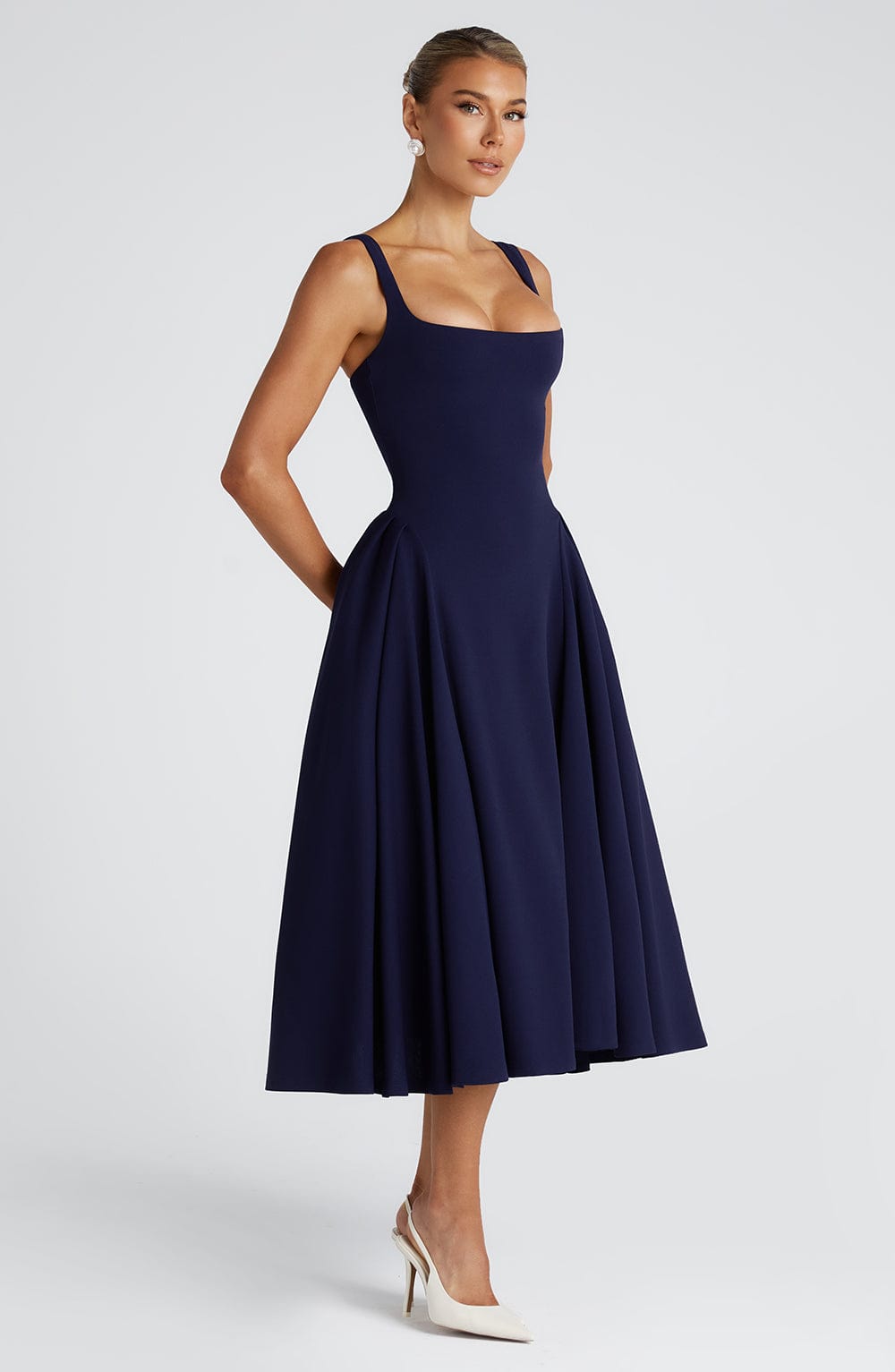 Alessia - Crepe Godet Midi Dress
