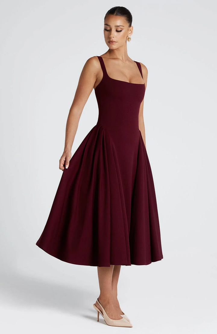 Alessia - Crepe Godet Midi Dress
