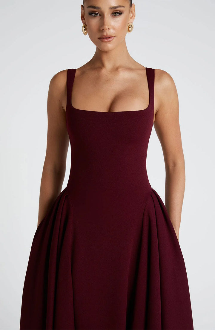 Alessia - Crepe Godet Midi Dress