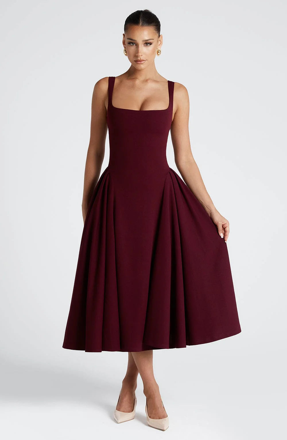 Alessia - Crepe Godet Midi Dress