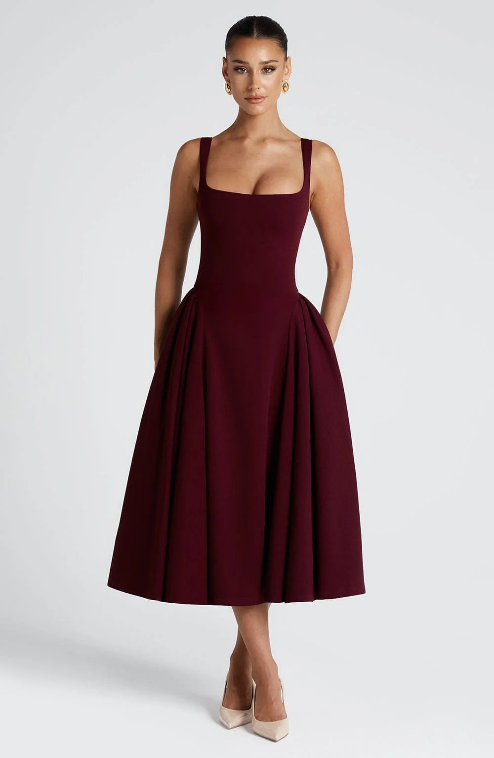 Alessia - Crepe Godet Midi Dress