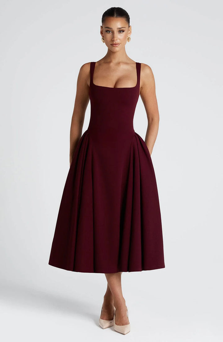 Alessia - Crepe Godet Midi Dress