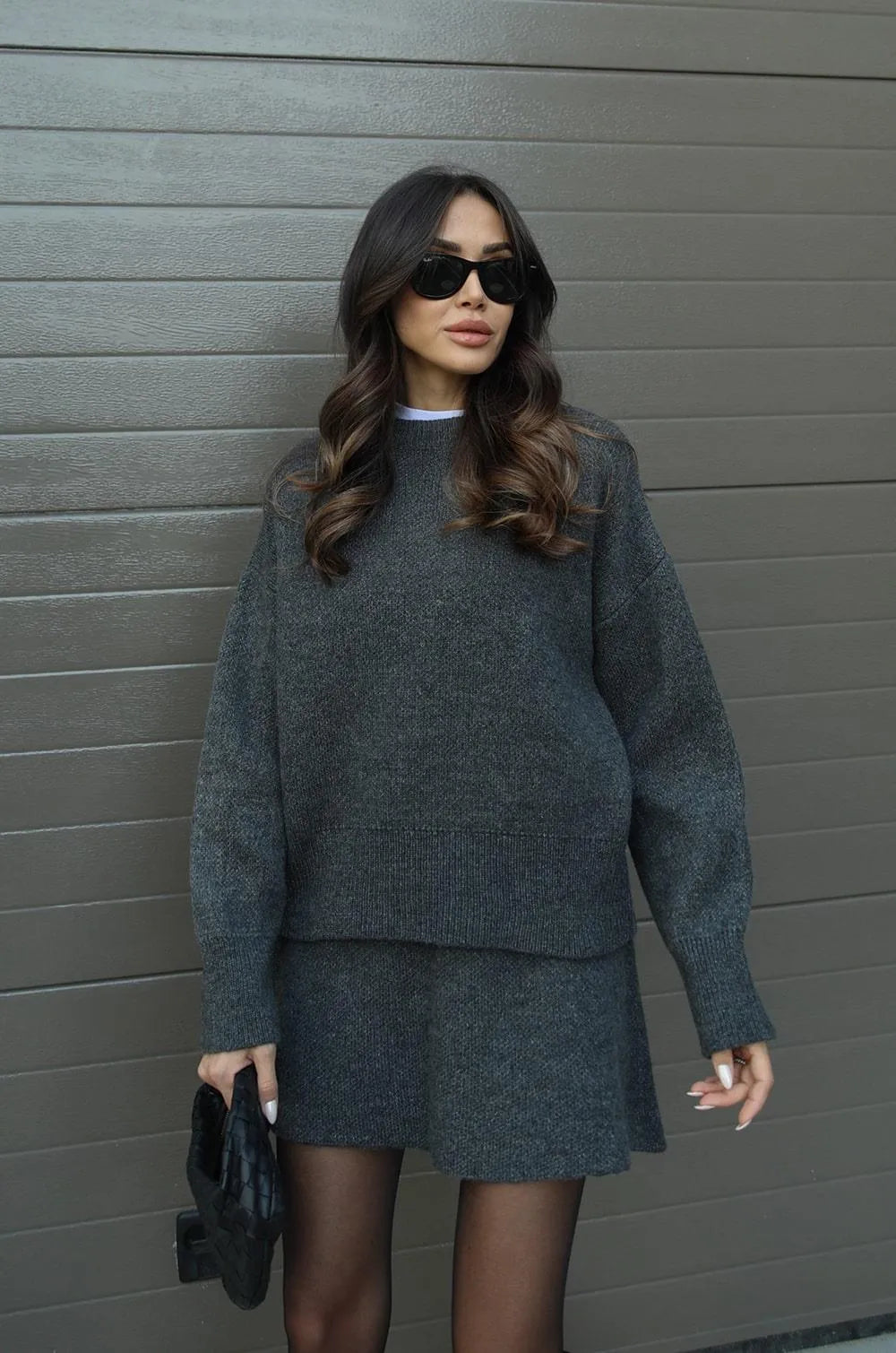 Aryela - Knitted Straight Shirt Two-Piece Set