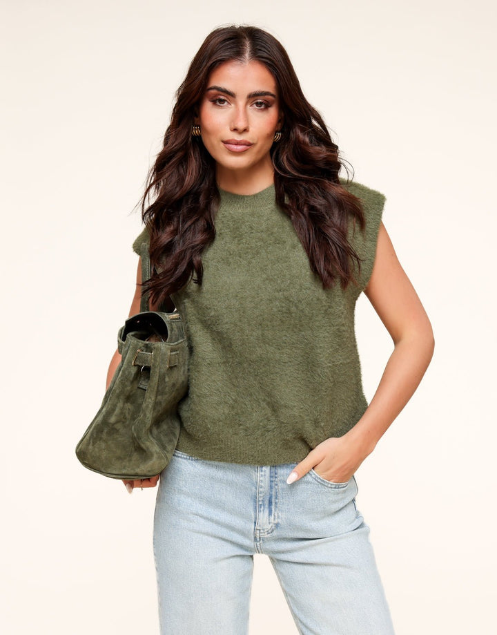 Army Green Fluffy Spencer - Top