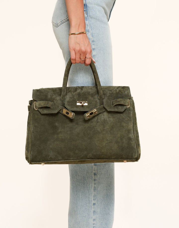 Army Groene Suede Grote Gouden Detail - Tas