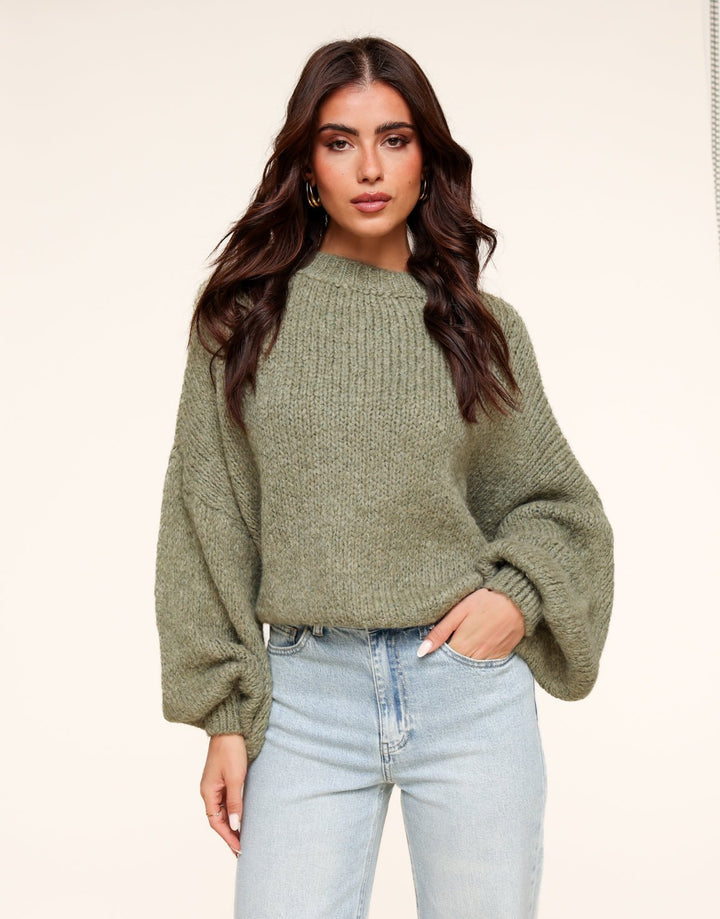 Army Green Wool Knitted - Sweater