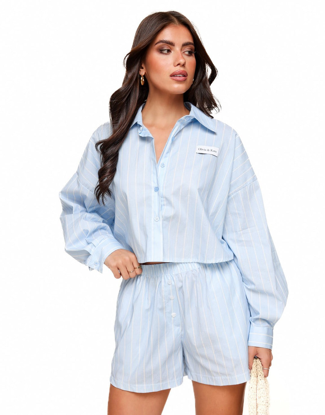 Baby Blauwe Gestreepte Cropped - Blouse