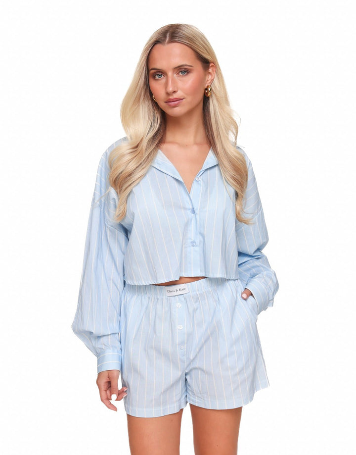 Baby Blue Olivia & Kate Striped Cropped - Blouse