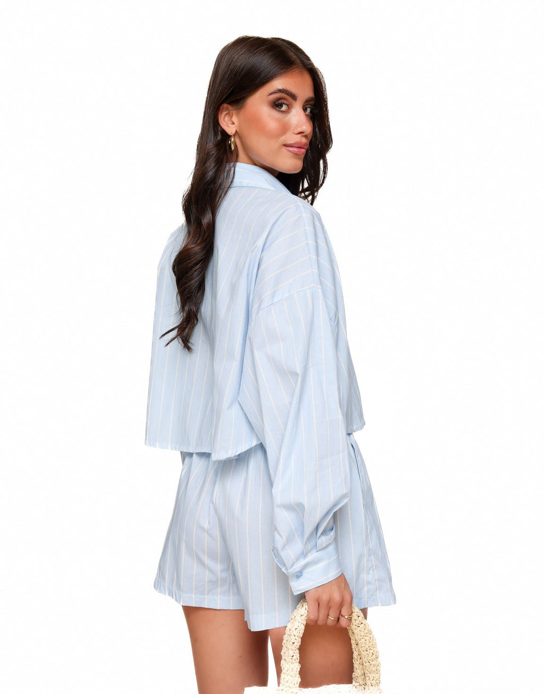Baby Blauwe Gestreepte Cropped - Blouse