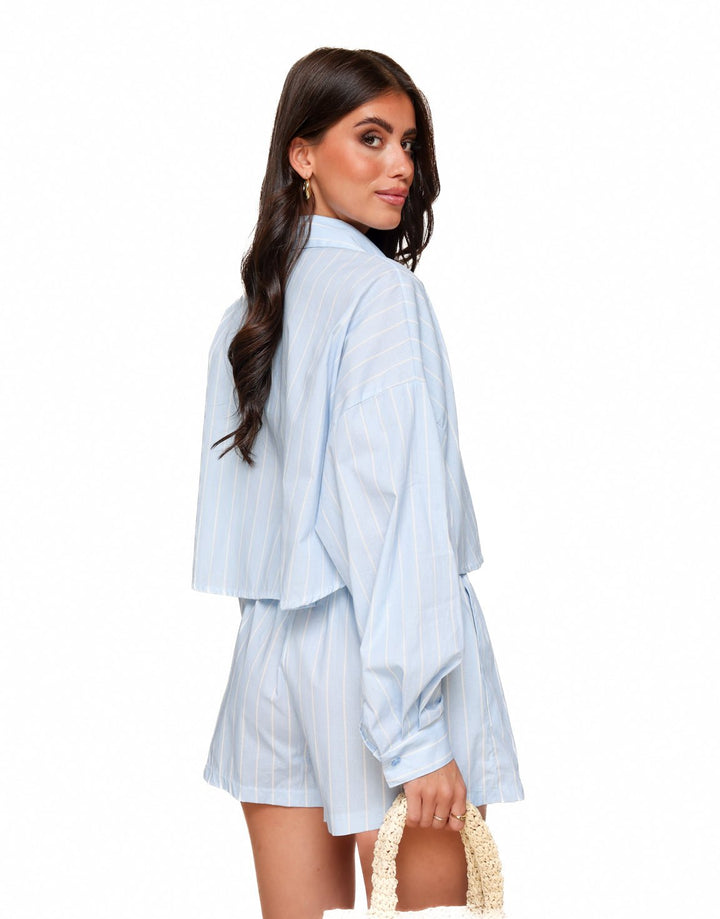 Baby Blauwe Gestreepte Cropped - Blouse