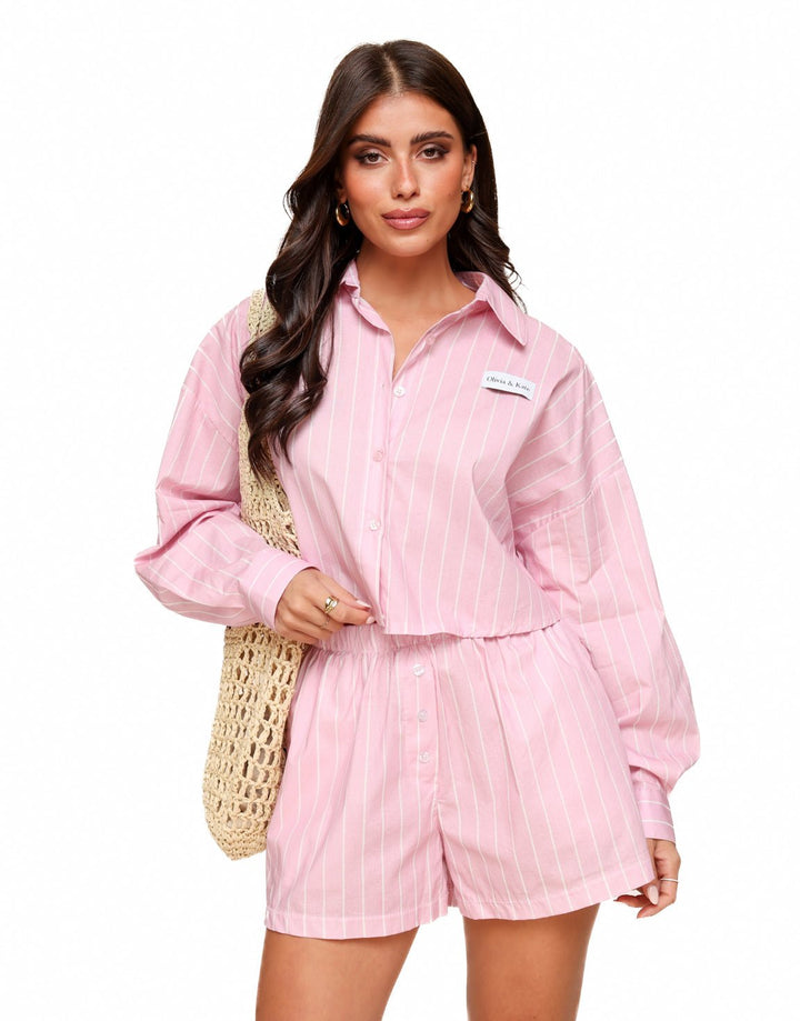 Baby Pink Striped Cropped - Blouse