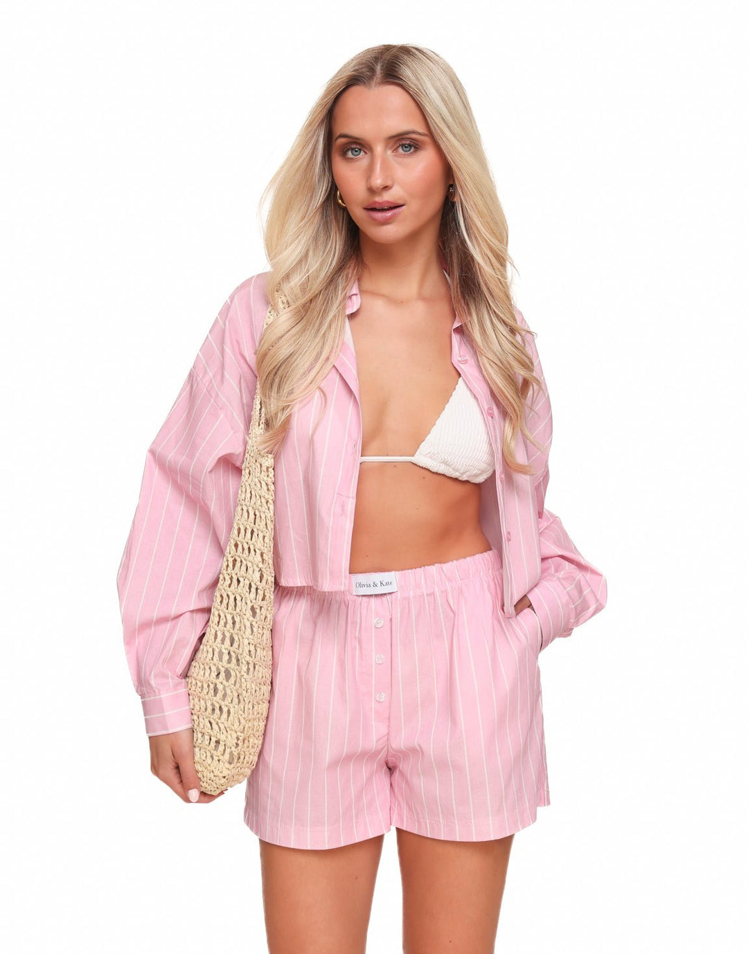 Baby Pink Olivia & Kate Striped Cropped - Blouse
