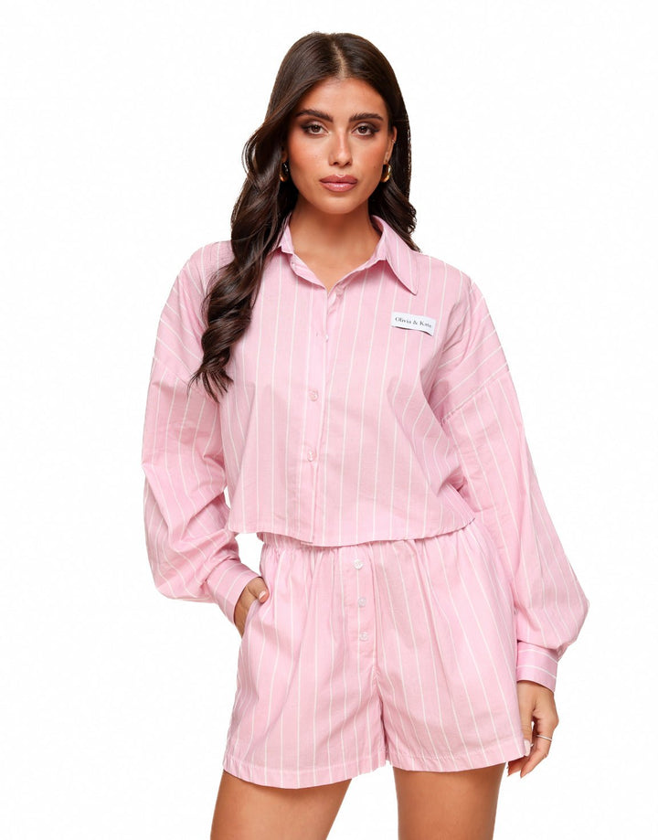 Baby Pink Striped Cropped - Blouse
