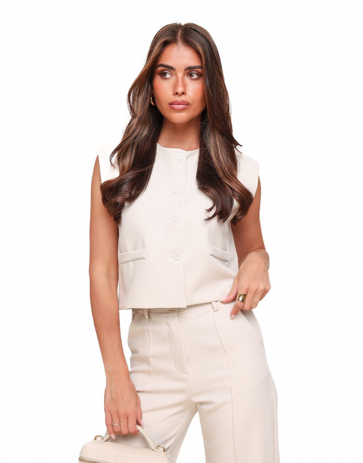 Beige Basic Cropped - Waistcoat