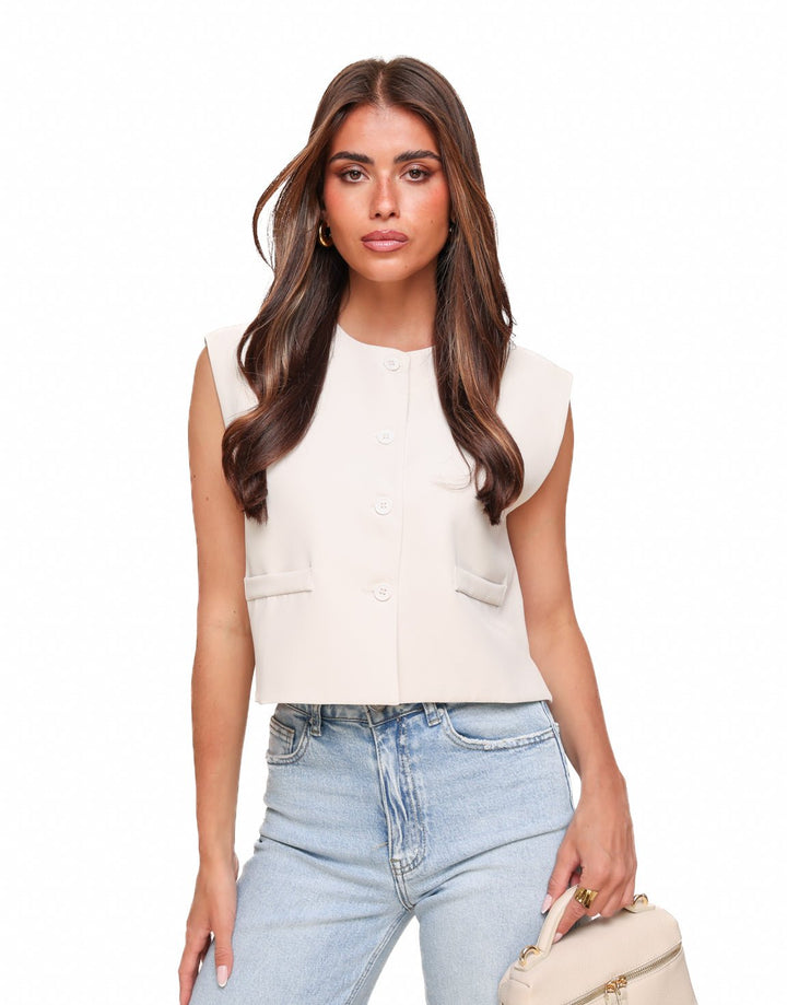 Beige Basic Cropped - Waistcoat