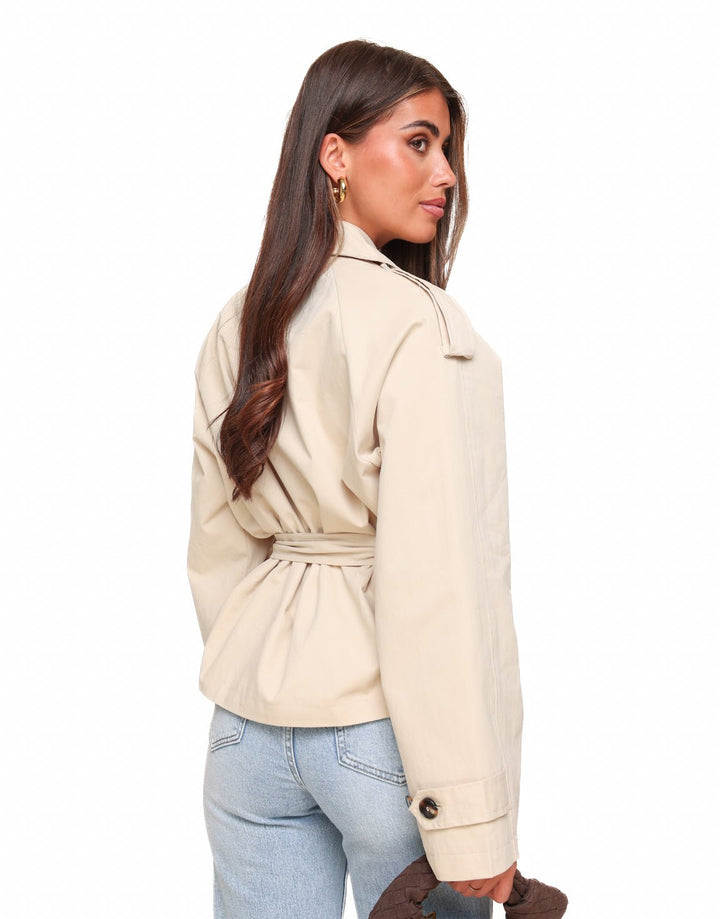 Beige Cropped Classic Trench Coat - Jacket