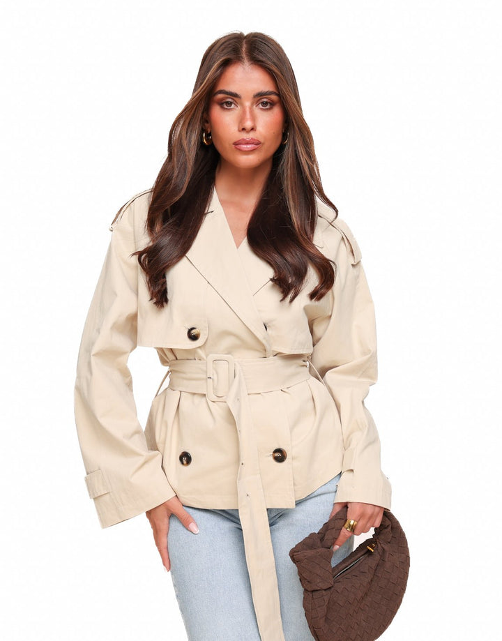 Beige Cropped Classic Trench Coat - Jacket