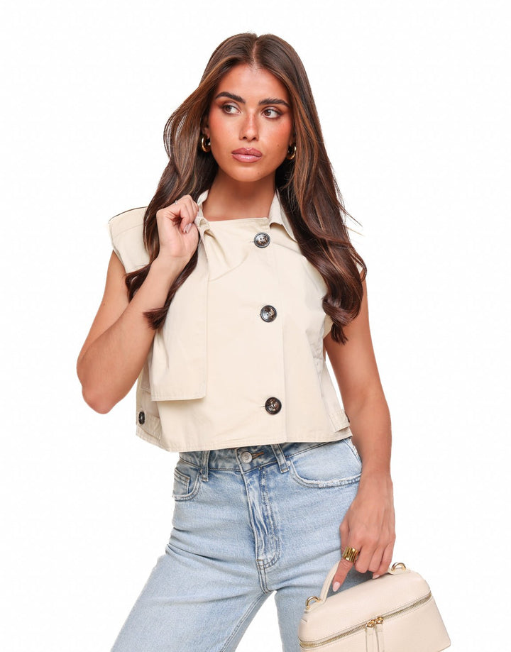 Beige Cropped Trench - Top