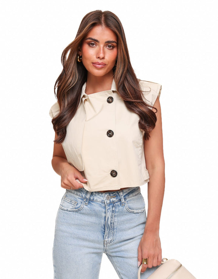 Beige Cropped Trench - Top