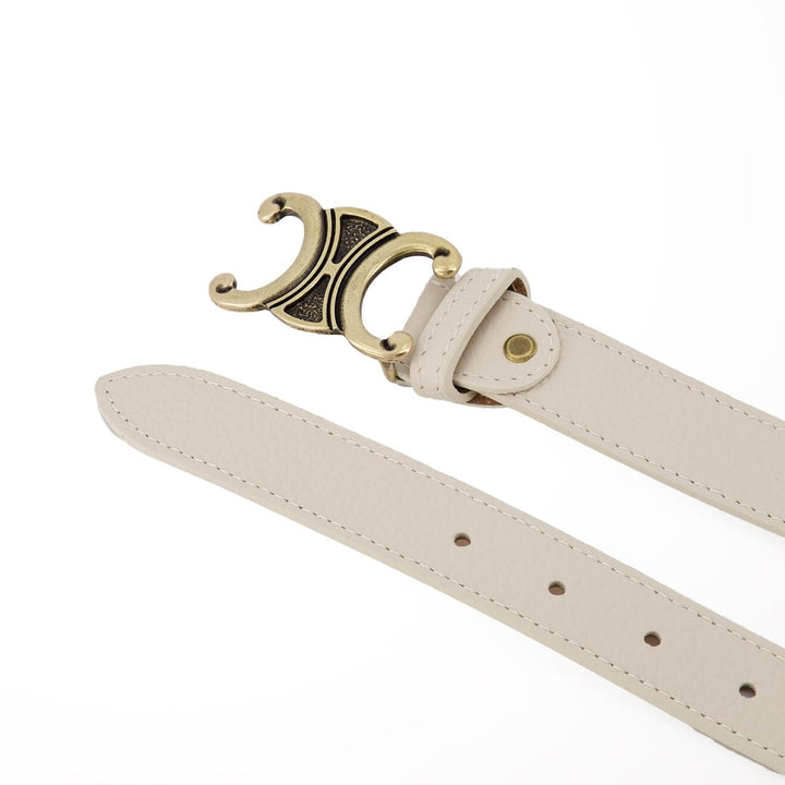 Beige Detailed Golden Buckle - Belt
