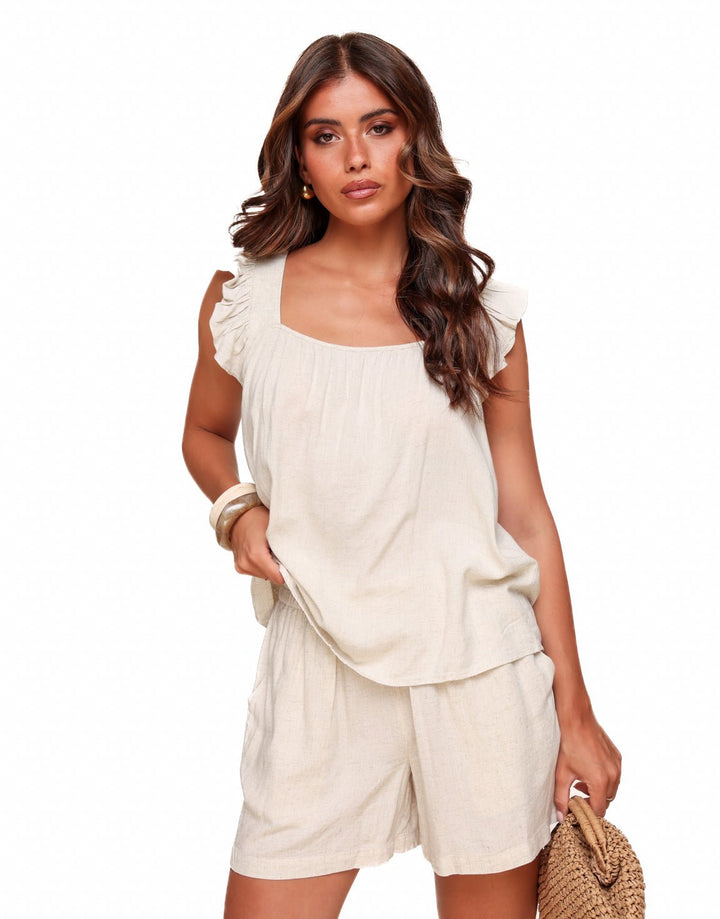 Beige Short Linen - Shorts