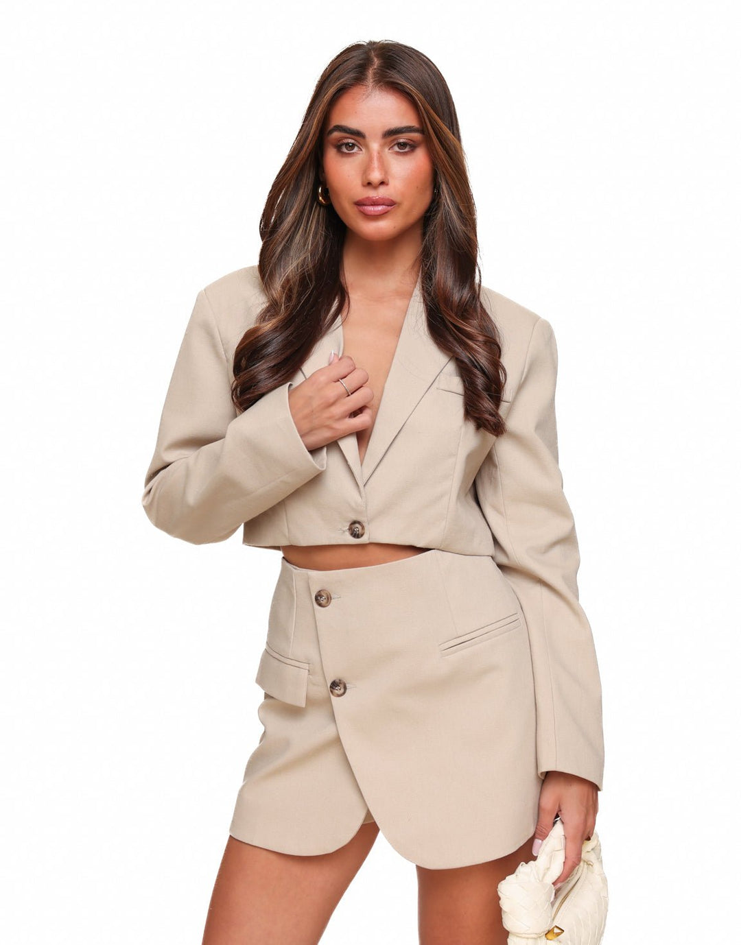 Beige Linen Cropped LS - Blazer