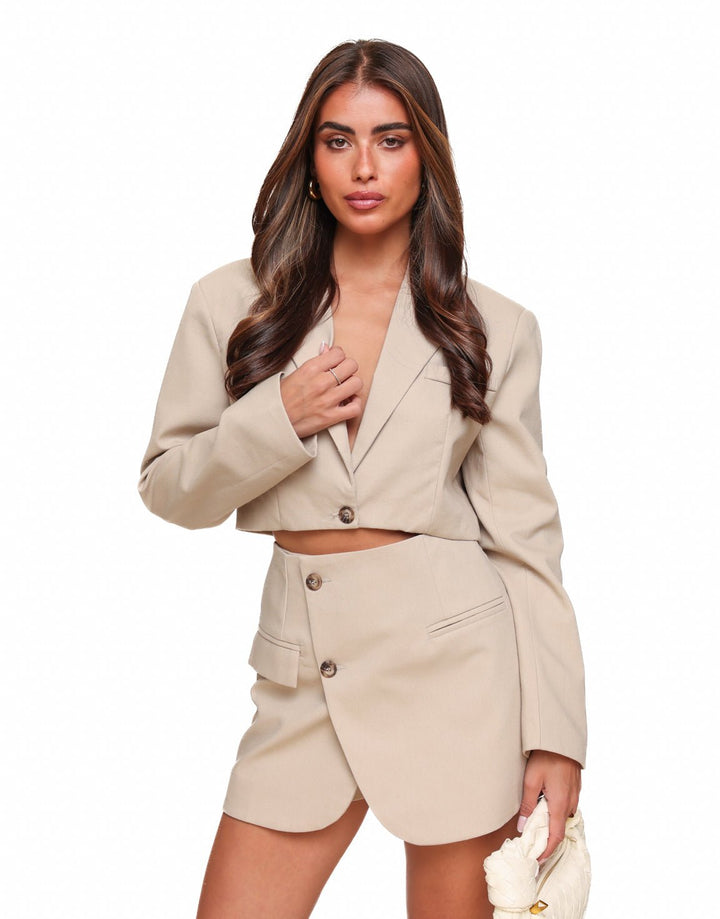 Beige Linen Cropped LS - Blazer