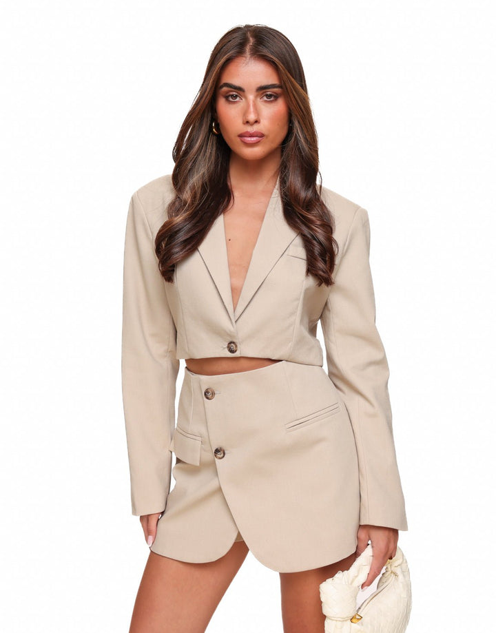 Beige Linen Cropped LS - Blazer