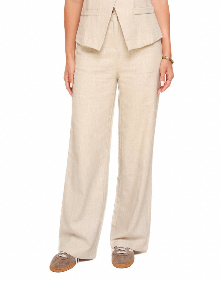 Beige Wide Linen - Pantalon
