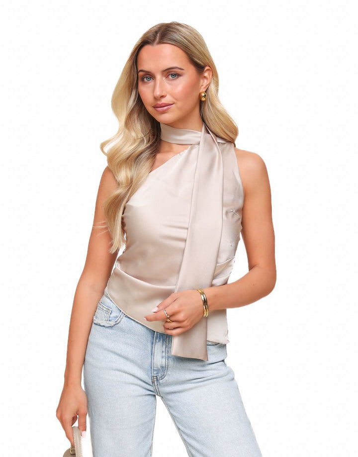Beige One Shoulder Neck - Top