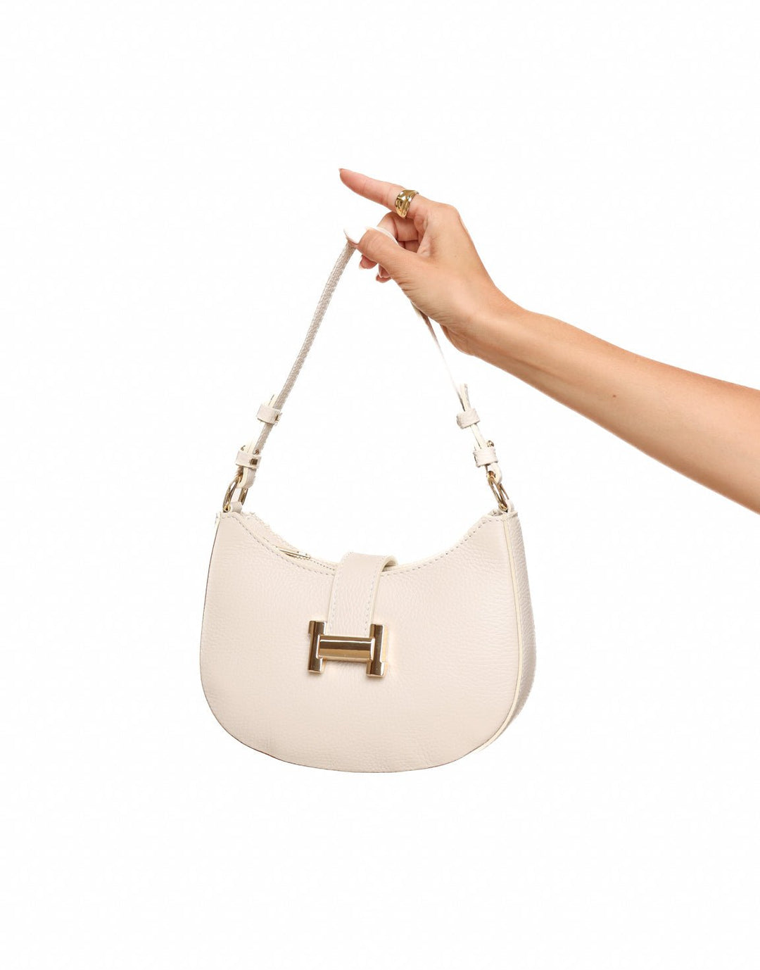 Beige Oval Gold Detail - Handbag