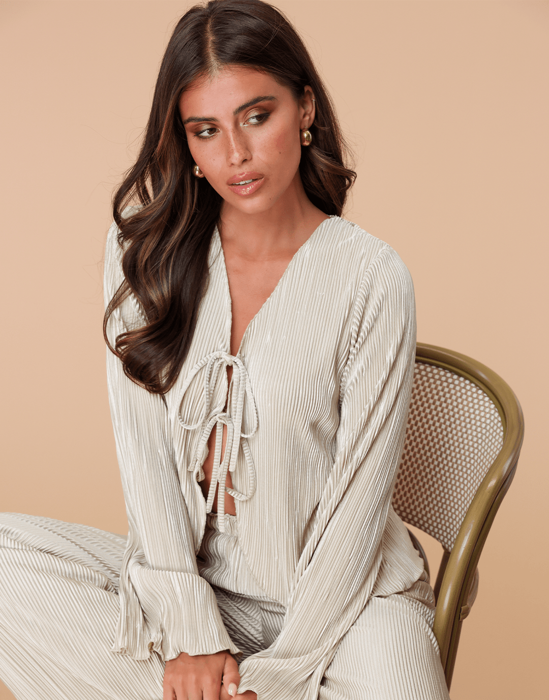 Beige Plisse Loose-fitting - Trousers