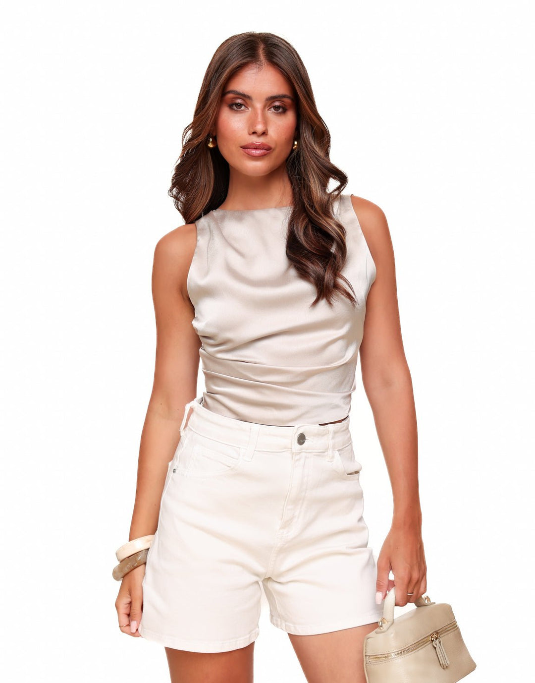 Beige Satin Open Back - Top