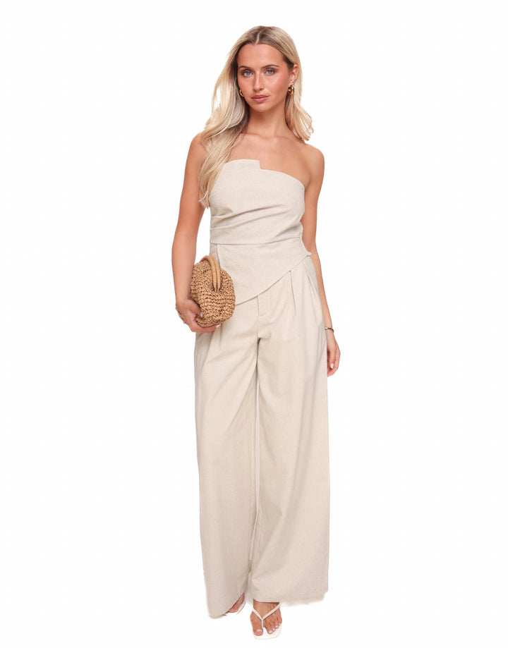 Beige Strapless Linen - Top