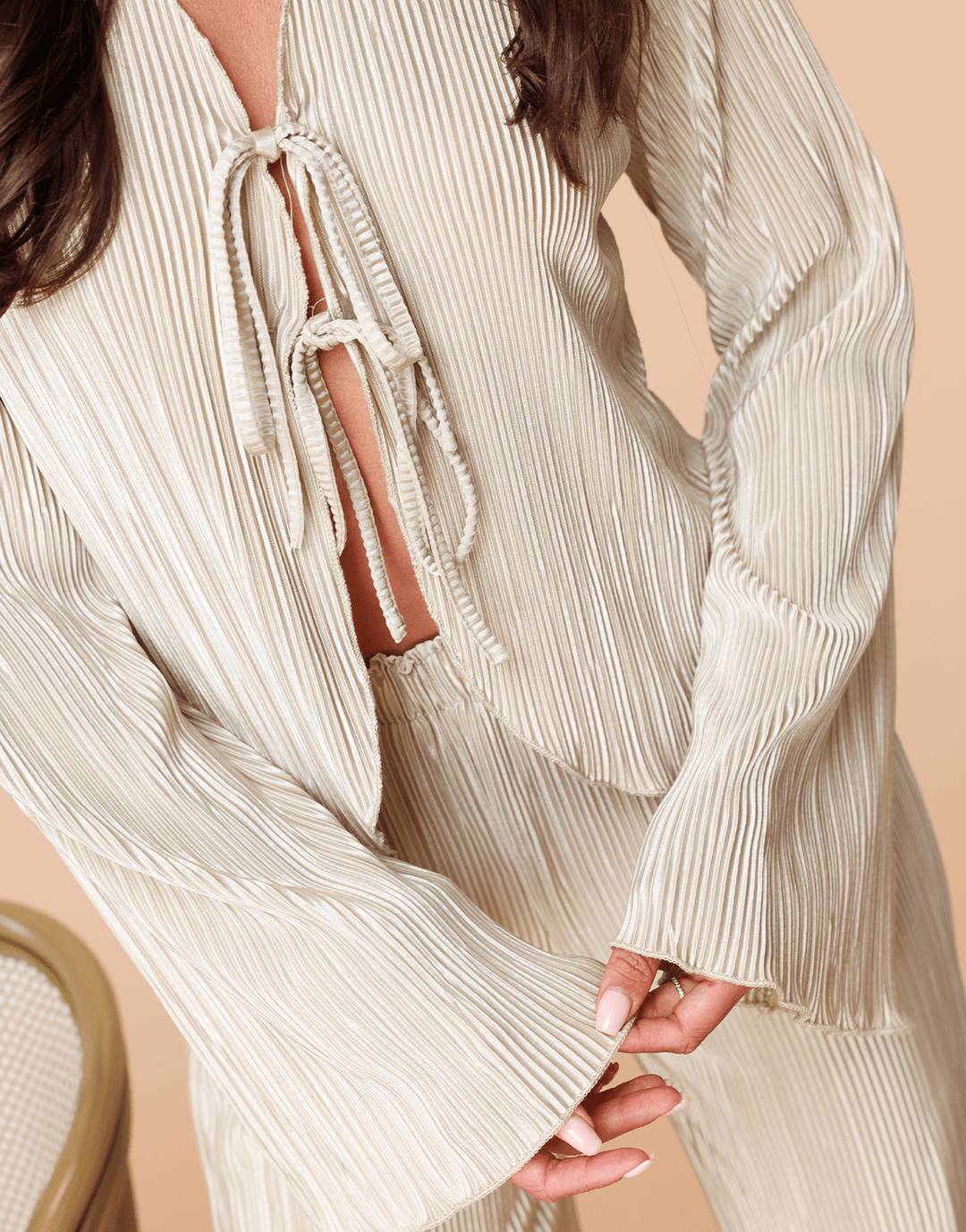 Beige Plisse Wrap - Top