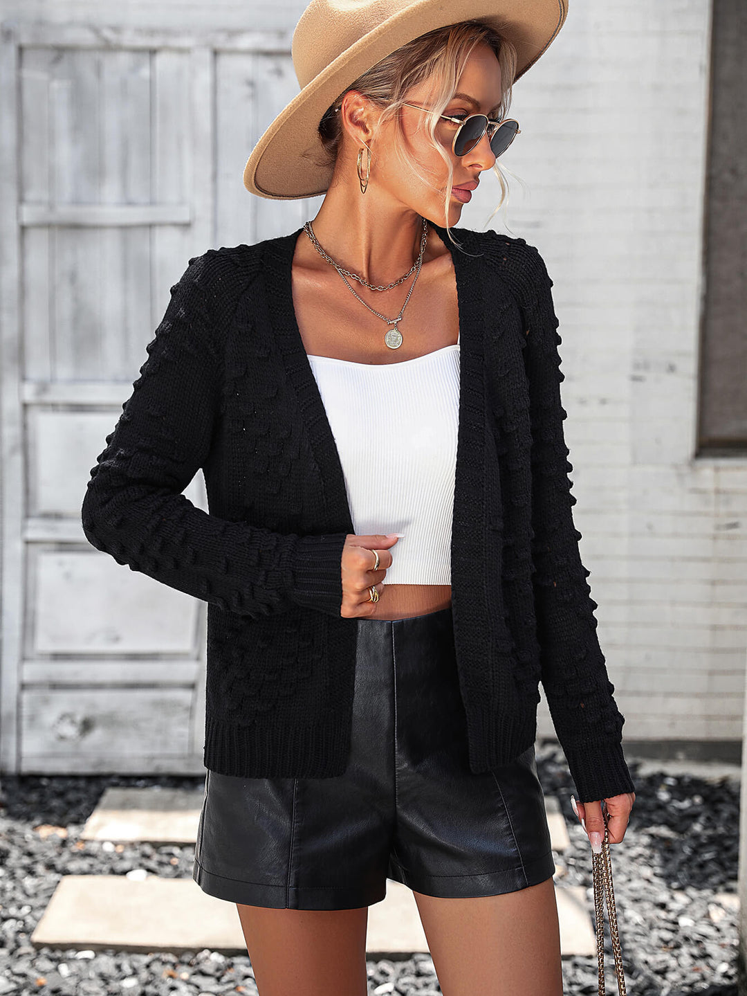 Black Stonehaven Textured Knit Cardigan
