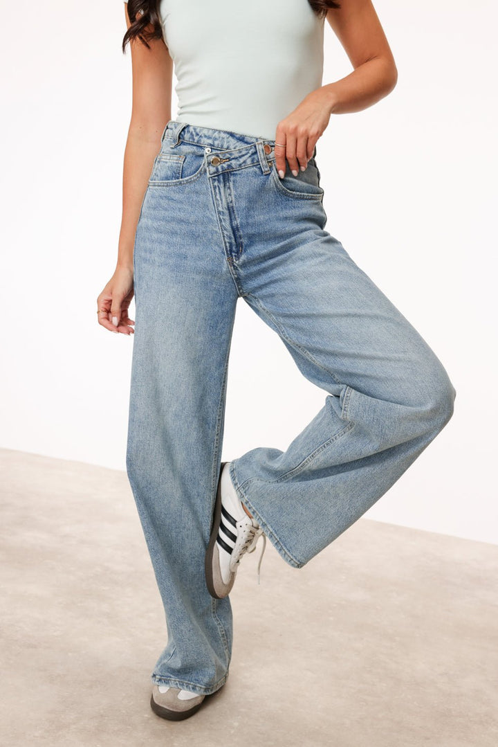 Blue Denim Diagonal Buttons - Jeans