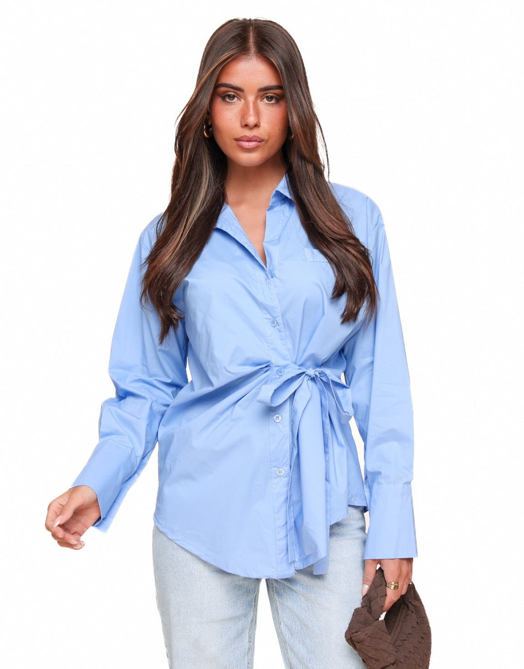 Blue Fitted Slanted Bow - Blouse