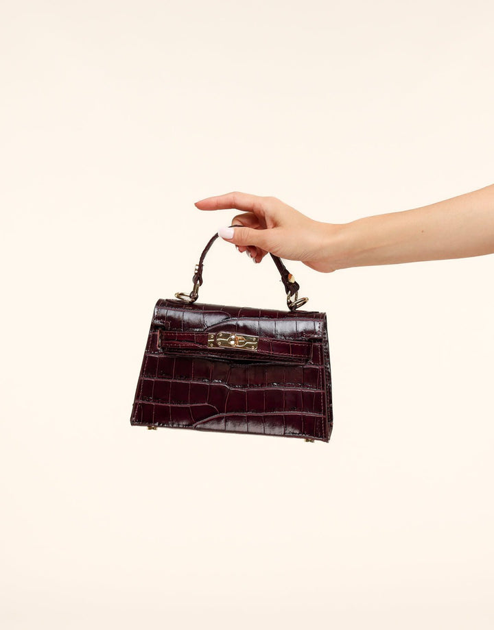 Bordeaux Snakeskin Leather Gold Detail - Bag