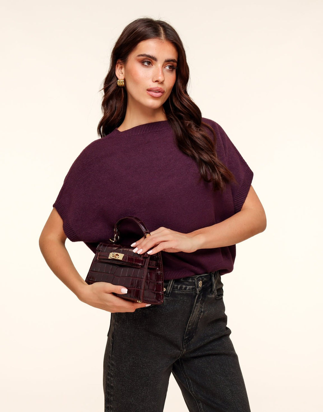 Bordeaux Snakeskin Leather Gold Detail - Bag